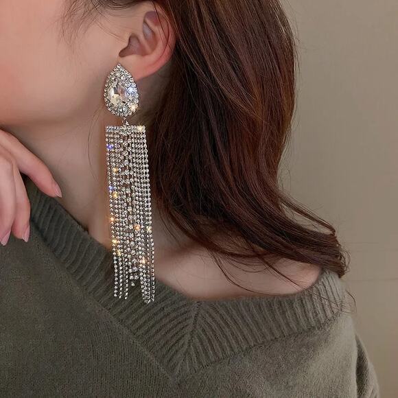 Silver Rhinestone Drop Earrings